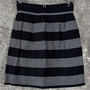 French Connection Size 2 Linen Blend Striped Mini A Line Skirt Black Gray Zip